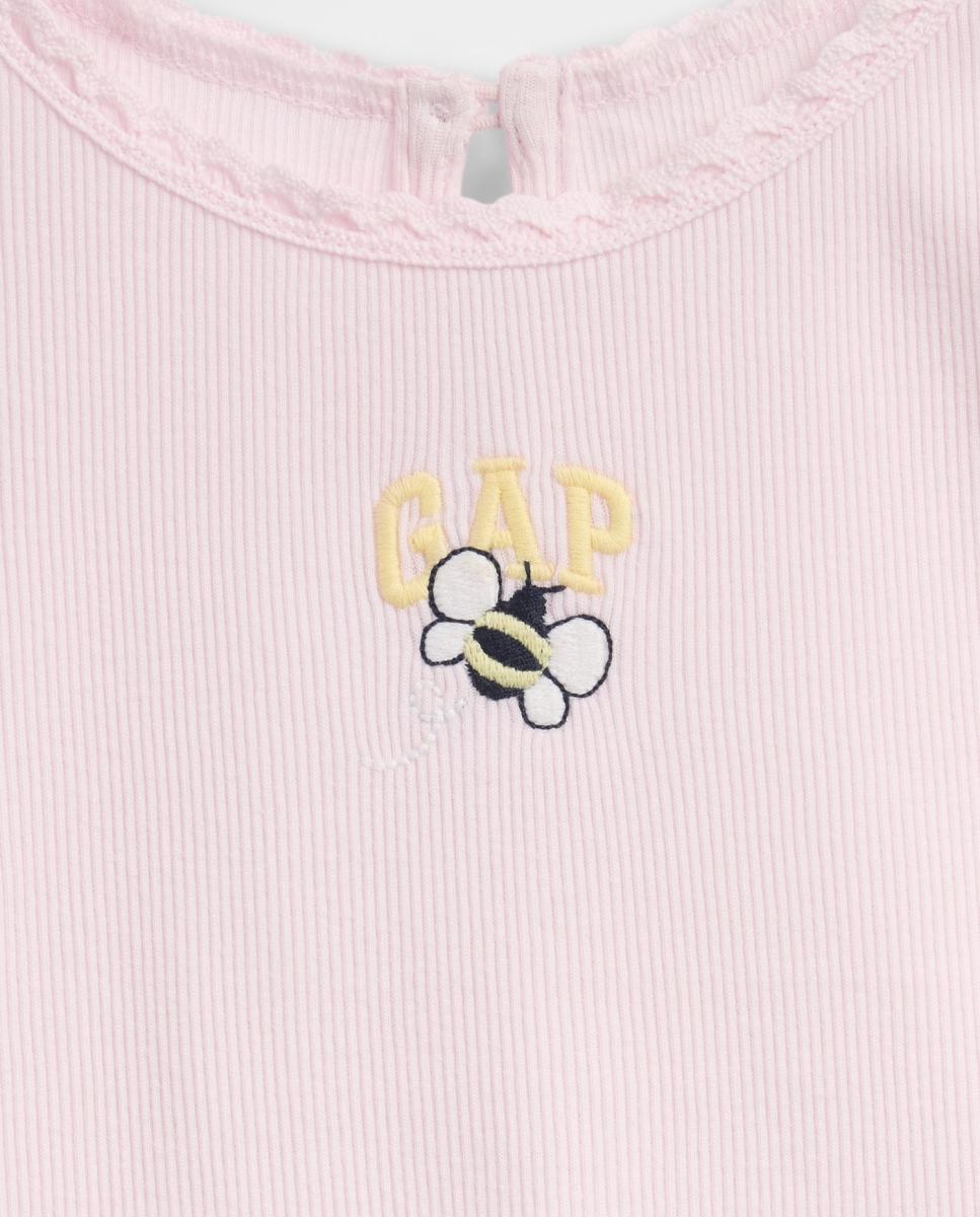 Camiseta de algodón acanalado con logo bordado de bebés - Gap - Rosa Rosa-3