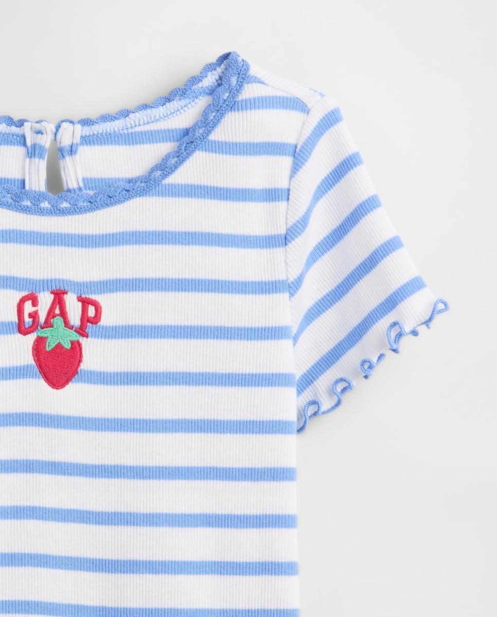 T-shirt de Algodão Canelado de Bebé com Logótipo Bordado Gap Azul-3