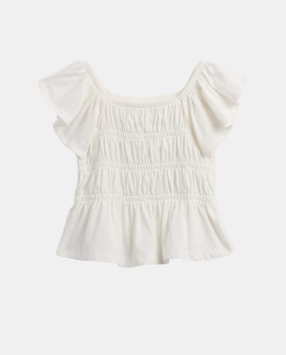 Top Franzido de Bebé com Mangas com Folhos Gap Branco-1