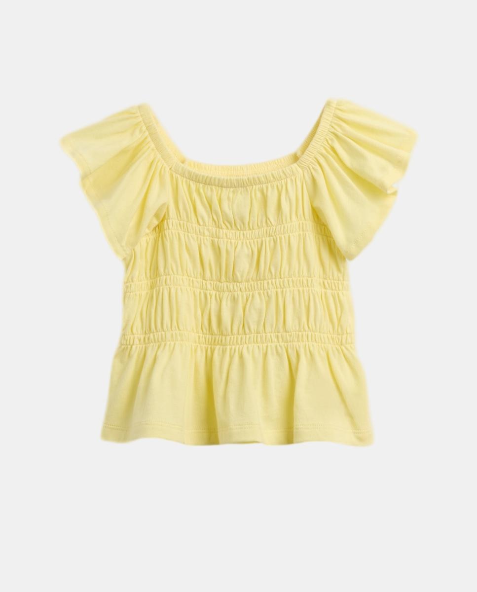 Top Franzido de Bebé com Mangas com Folhos Amarelo-2
