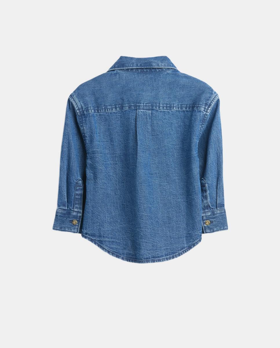 Camisa de Ganga Oversize de Manga Comprida de Criança Pequena e Bebé Azul-2