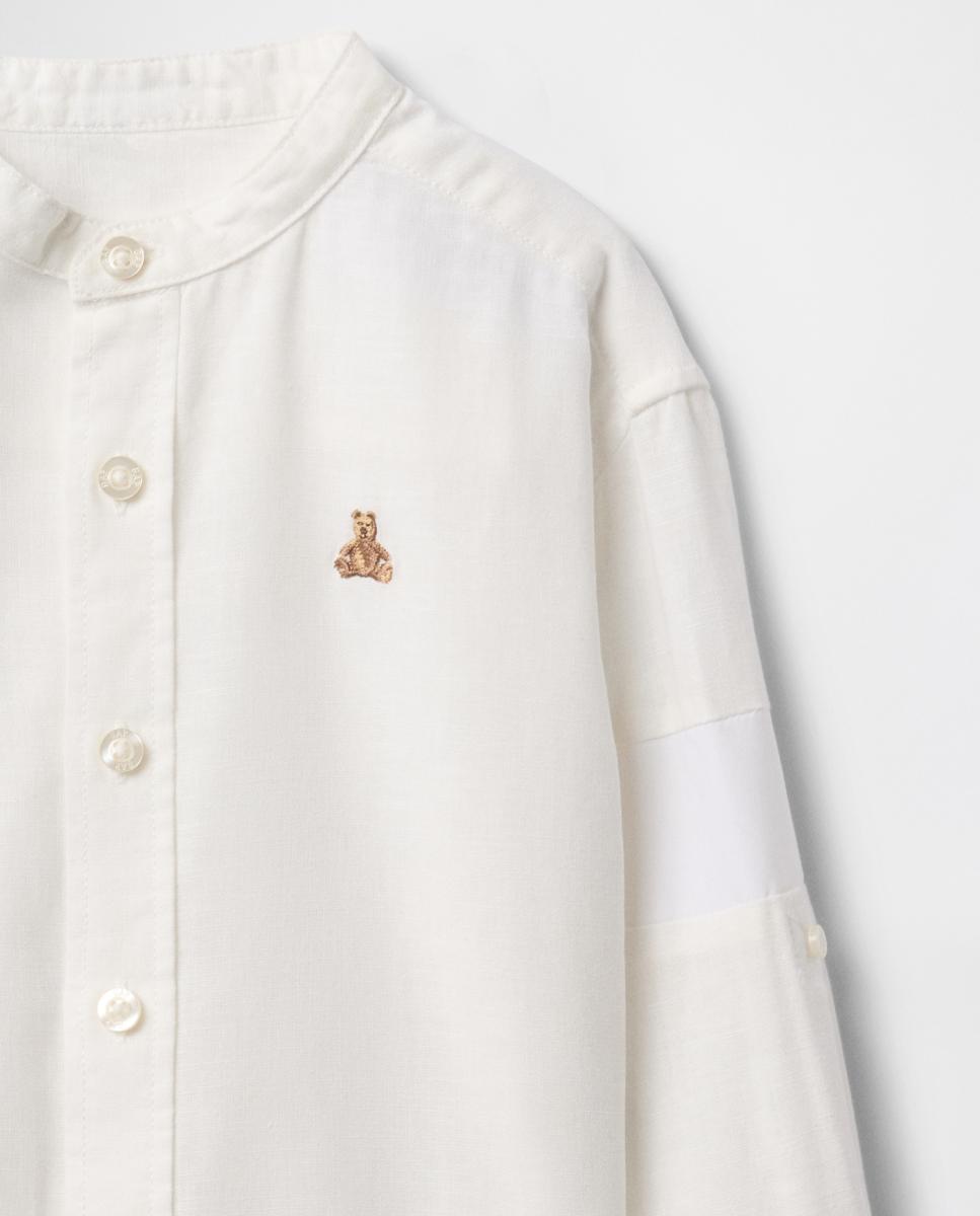 Camisa de Linho e Algodão de Bebé sem Colarinho e com Manga Comprida Gap Branco-3