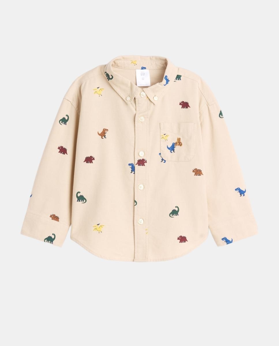 Camisa de Bebé com Manga Comprida e Estampado Bege-2