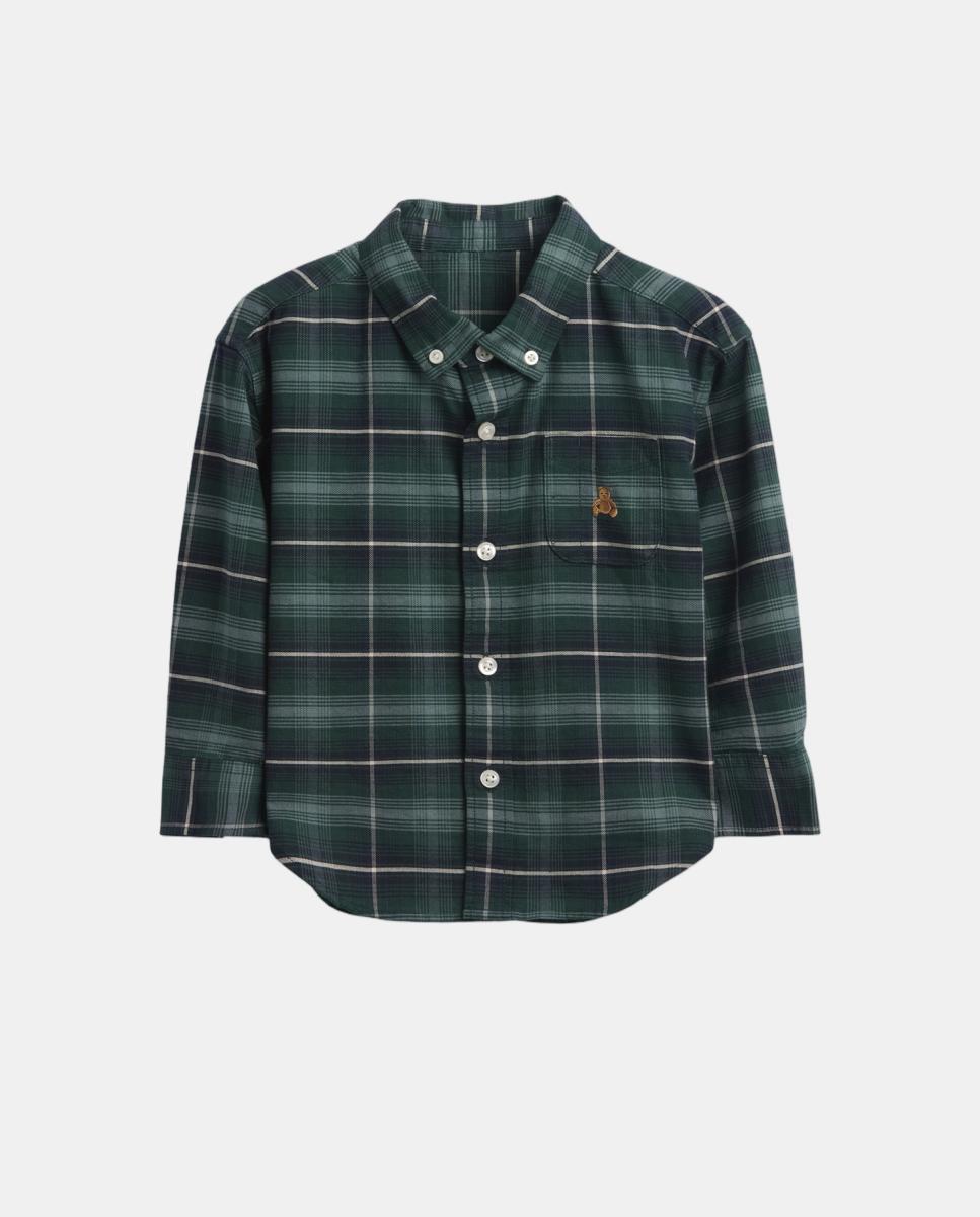 Camisa de Bebé com Manga Comprida e Estampado aos Quadrados Verde-2