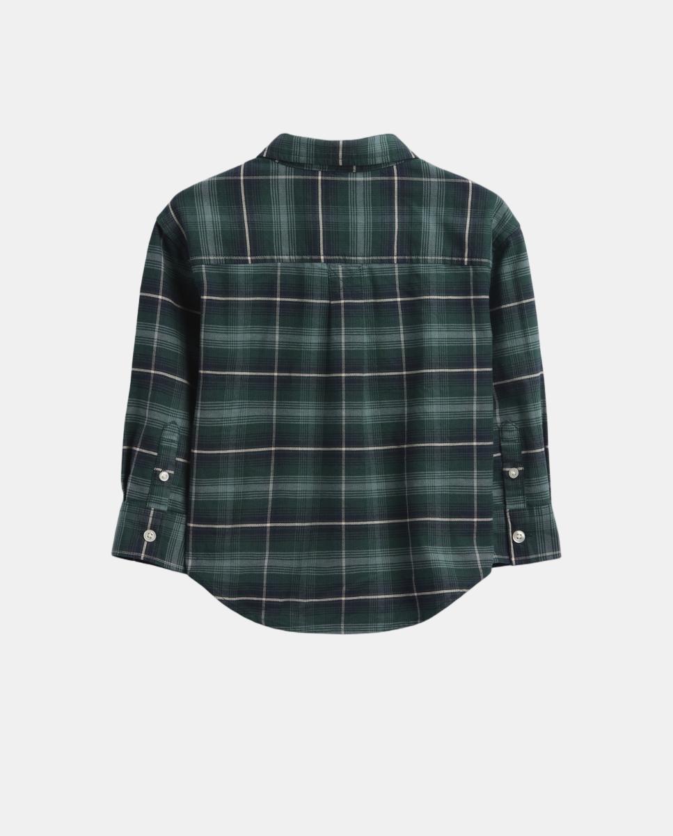 Camisa de Bebé com Manga Comprida e Estampado aos Quadrados Verde-3