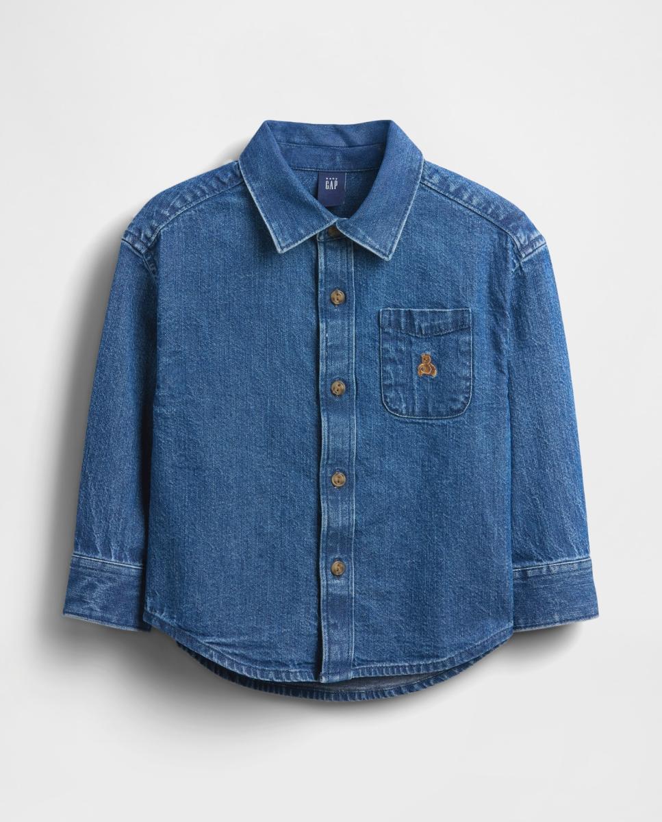 Camisa de Ganga de Bebé com Manga Comprida Azul-índigo-2