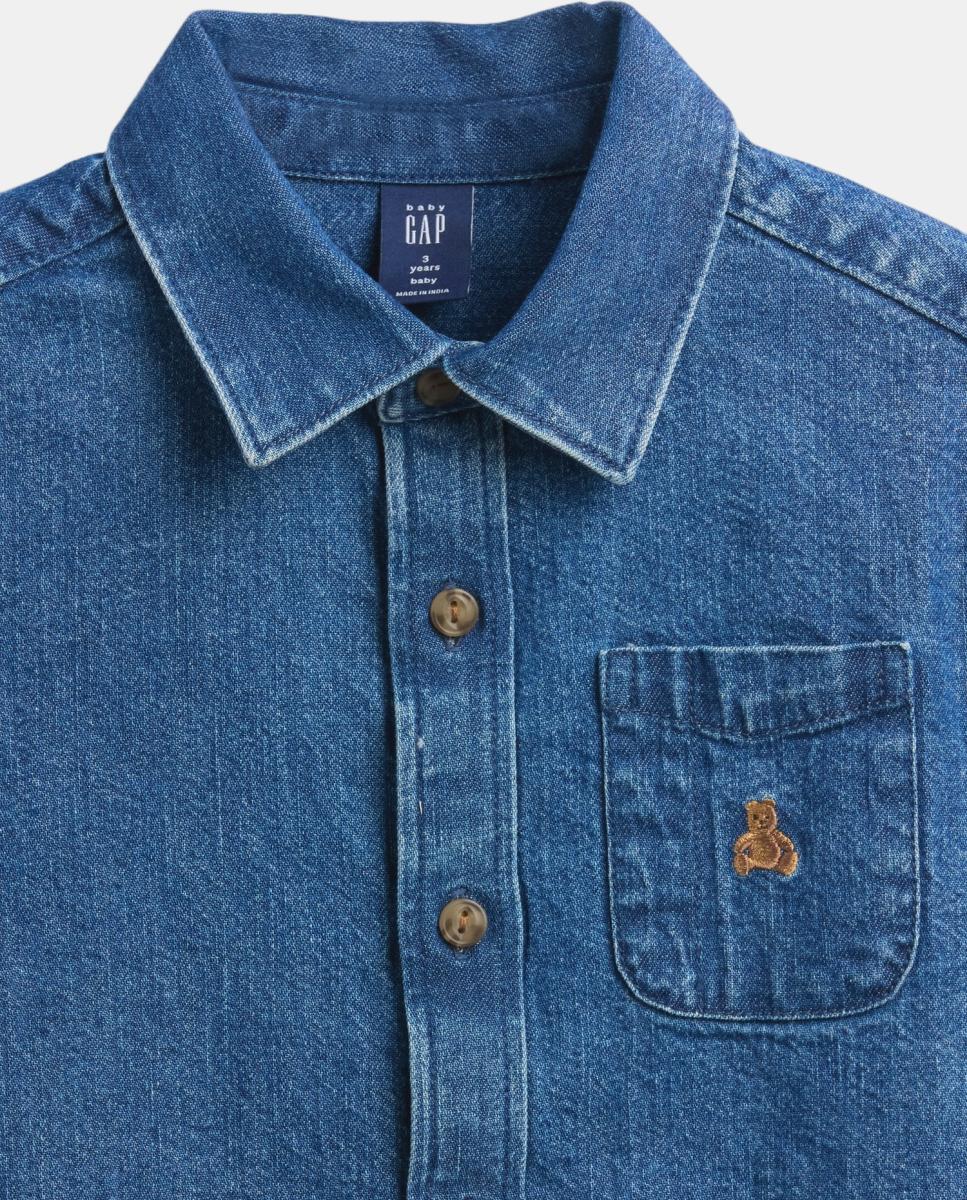 Camisa de Ganga de Bebé com Manga Comprida Azul-índigo-4