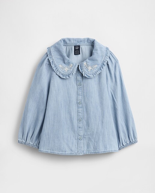 Imagem 0 de Camisa de Ganga de Bebé com Folhos