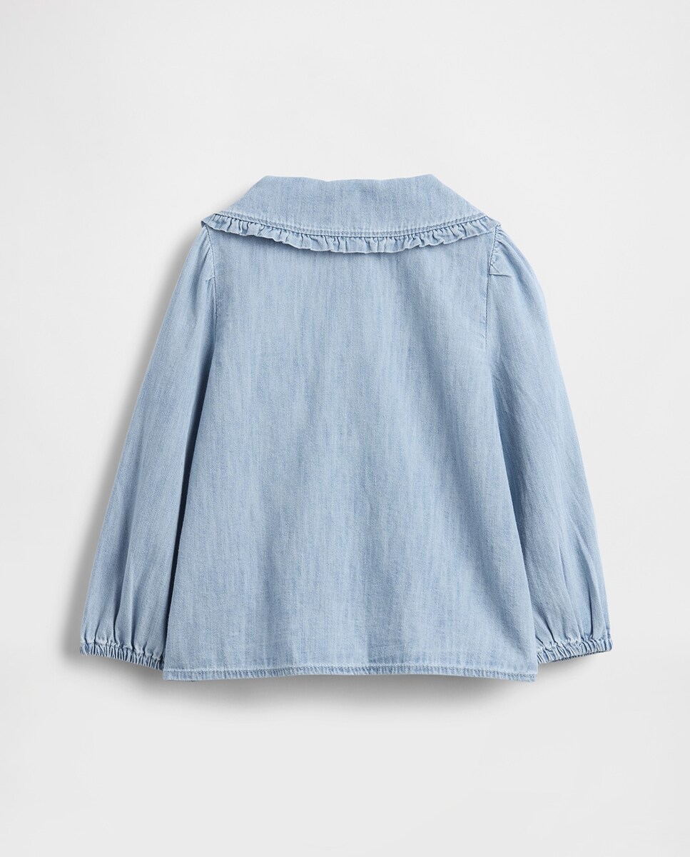 Camisa de Ganga de Bebé com Folhos Azul-claro-2