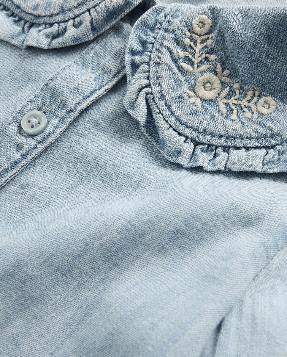 Camisa de Ganga de Bebé com Folhos Azul-claro-3