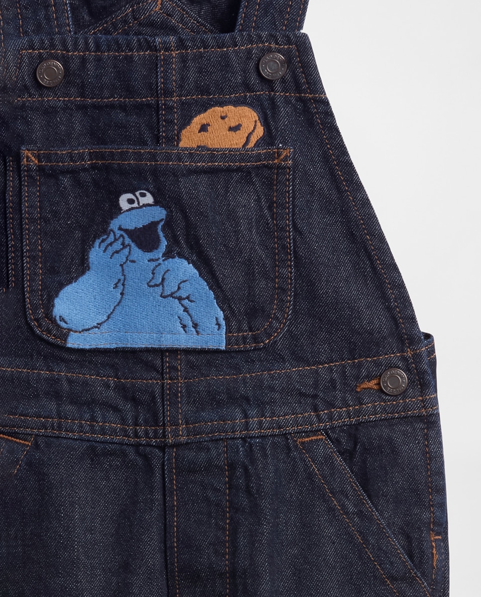 Jardineiras de Ganga Estampadas de Bebé Preto-3