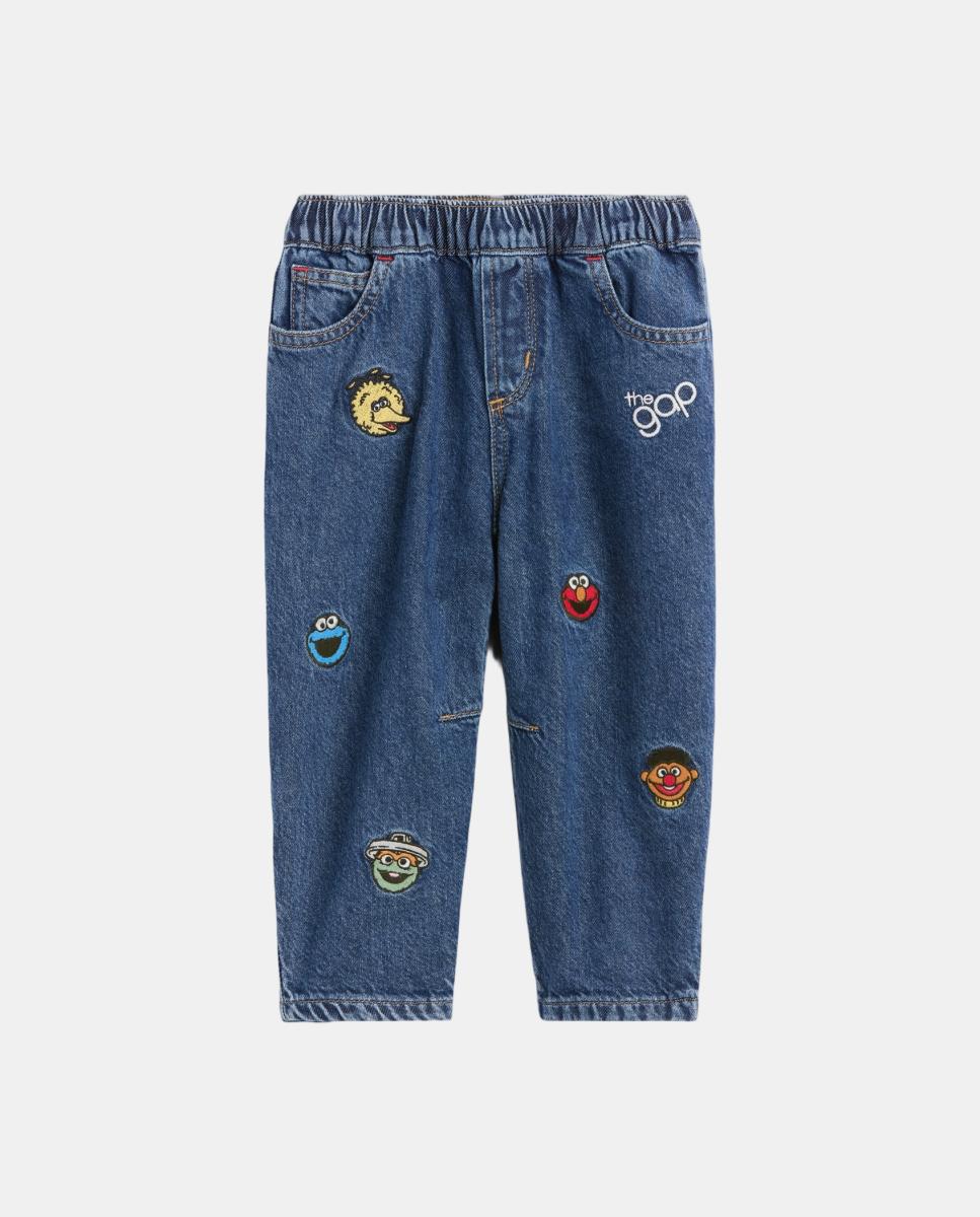 Imagen 3 de Pantalón vaquero de bebé tipo barrel con fantasía de Barrio Sésamo - Gap - Azul Azul