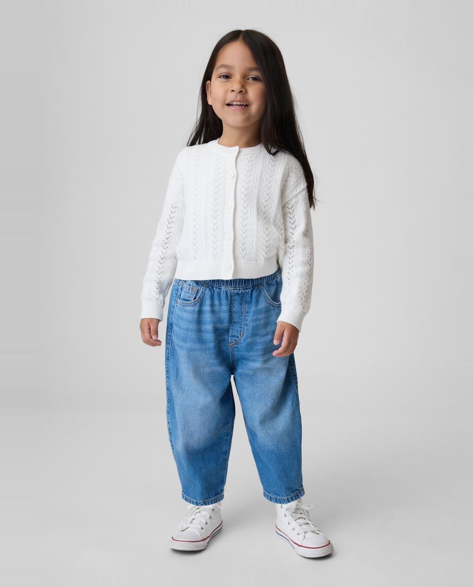 Jeans Barrel de Bebé com Efeito de Lavagem Média Azul-2