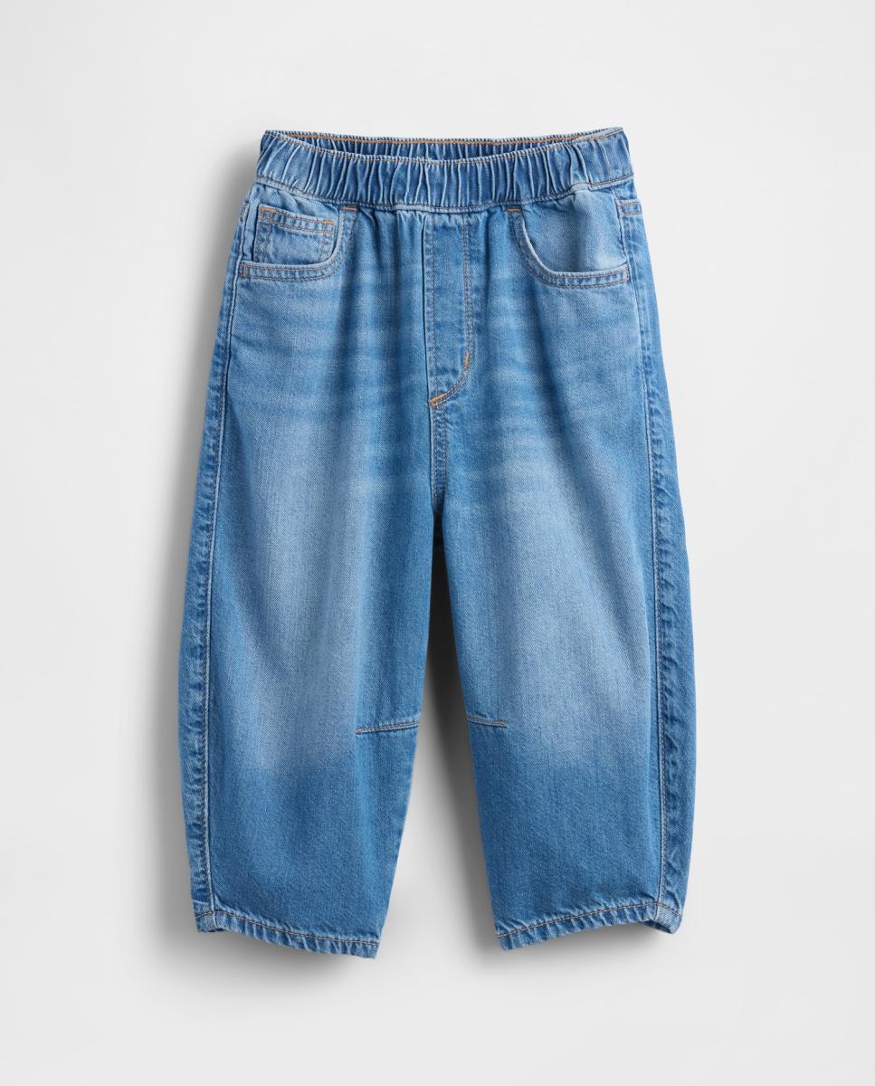 Jeans Barrel de Bebé com Efeito de Lavagem Média Azul-3