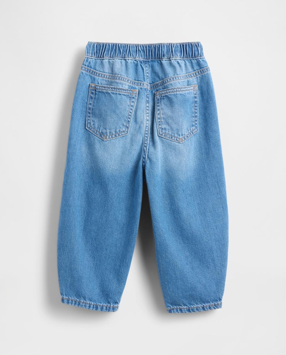 Jeans Barrel de Bebé com Efeito de Lavagem Média Azul-4