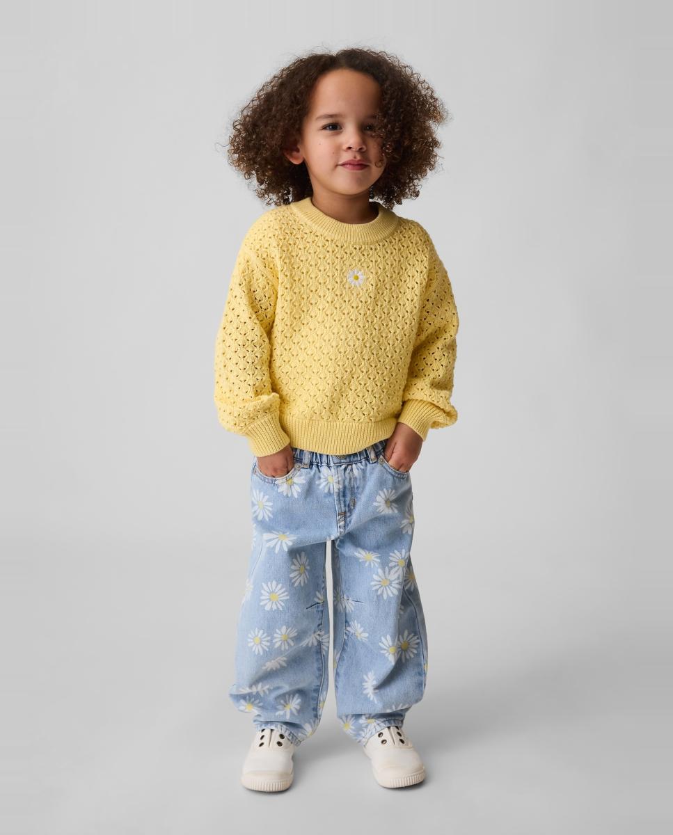 Imagem 0 de Jeans Balloon de Bebé com Estampado Floral de Margaridas