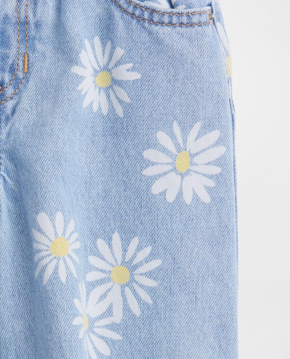 Jeans Balloon de Bebé com Estampado Floral de Margaridas Gap Azul-claro-4