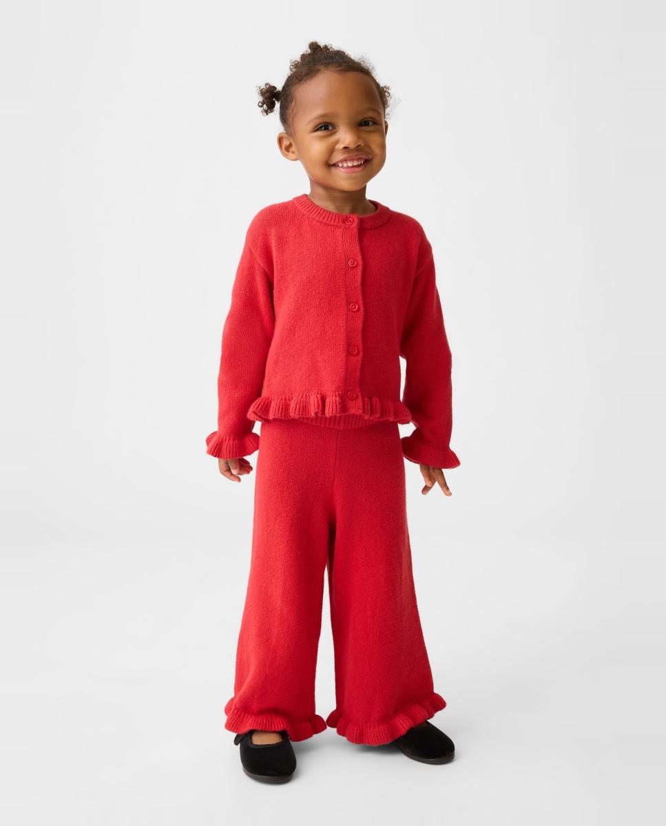 Pantalón de niña de pernera ancha con volantes CashSoft - Gap - Rojo Rojo-1