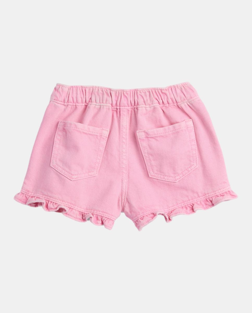 Calções de Ganga Lisos de Bebé com Folhos Rosa-2