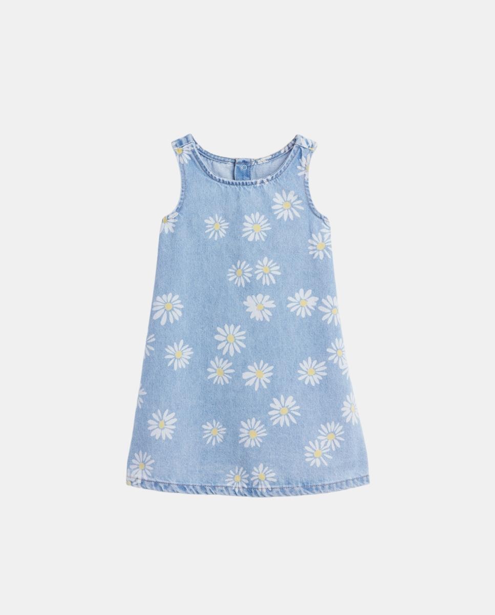 Vestido de Ganga Curto de Bebé com Estampado Floral de Margaridas Gap Azul-índigo-2