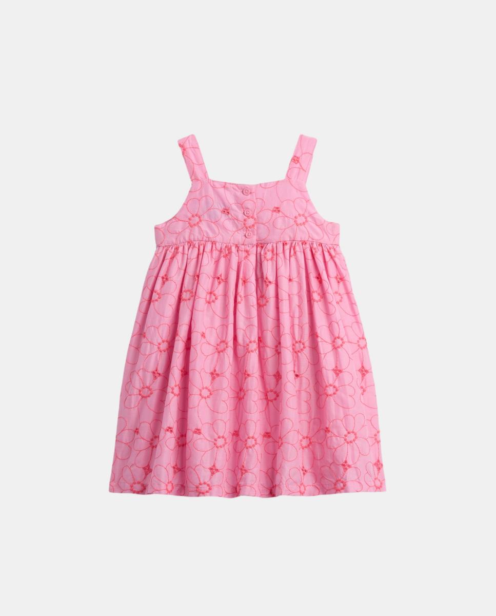 Vestido de Algodão de Bebé com Bordado e Laço Rosa-3