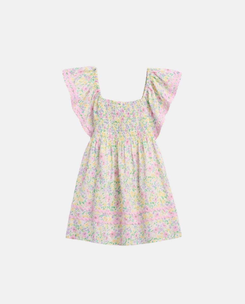 Vestido de Bebé com Franzido e Mangas em Forma de Sino Multicolor-2