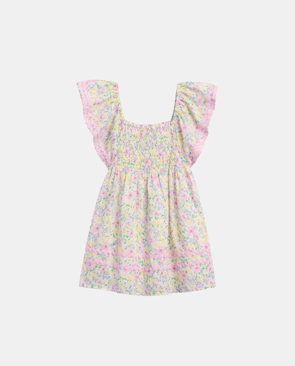 Vestido de Bebé com Franzido e Mangas em Forma de Sino Multicolor-3