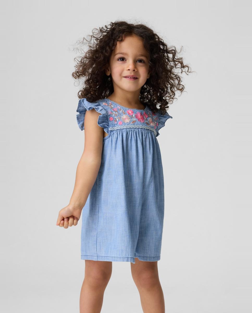 Imagem 0 de Macacão Curto de Bebé com Bordado e Folhos