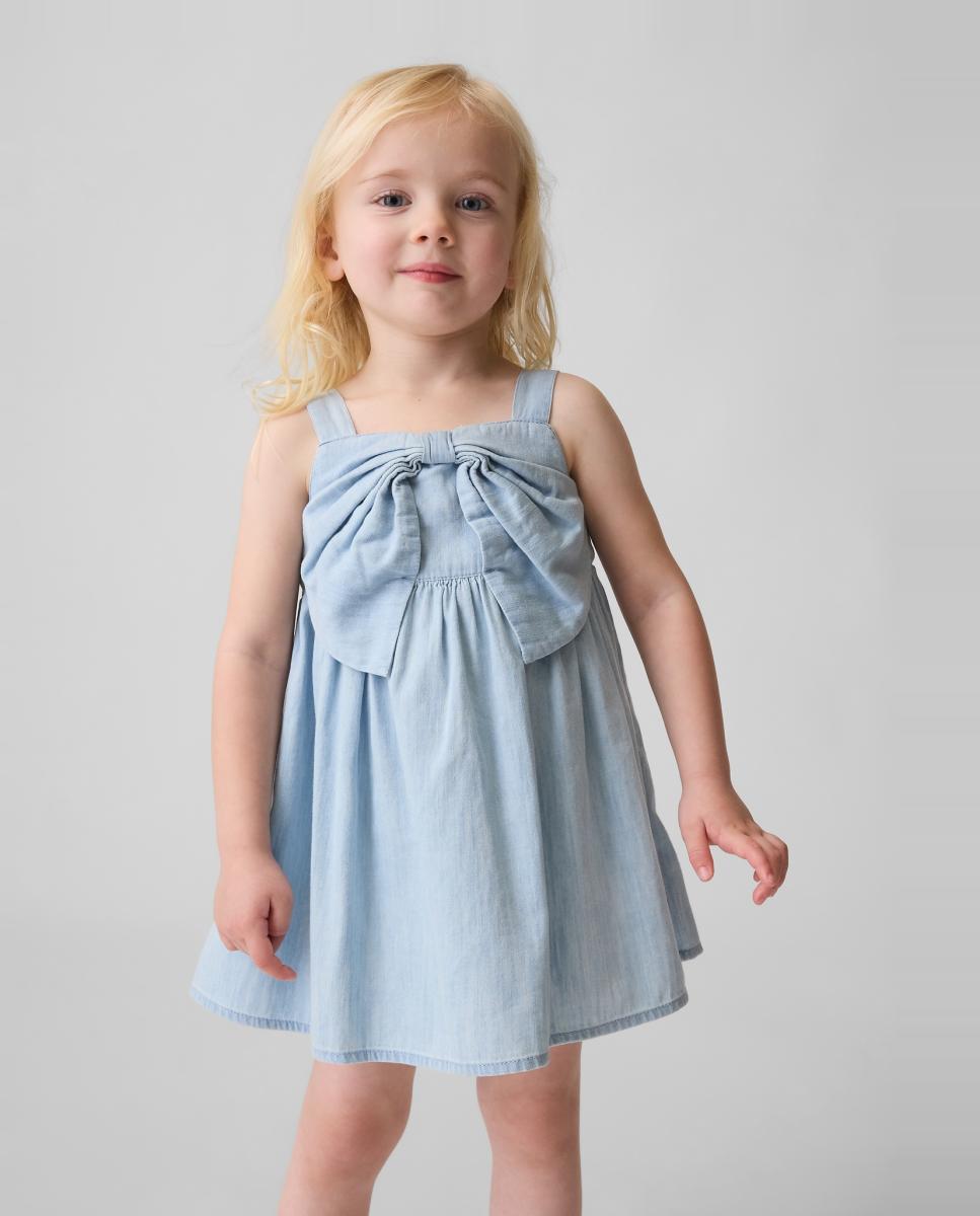 Imagem 0 de Vestido Curto de Ganga de Bebé com Laço
