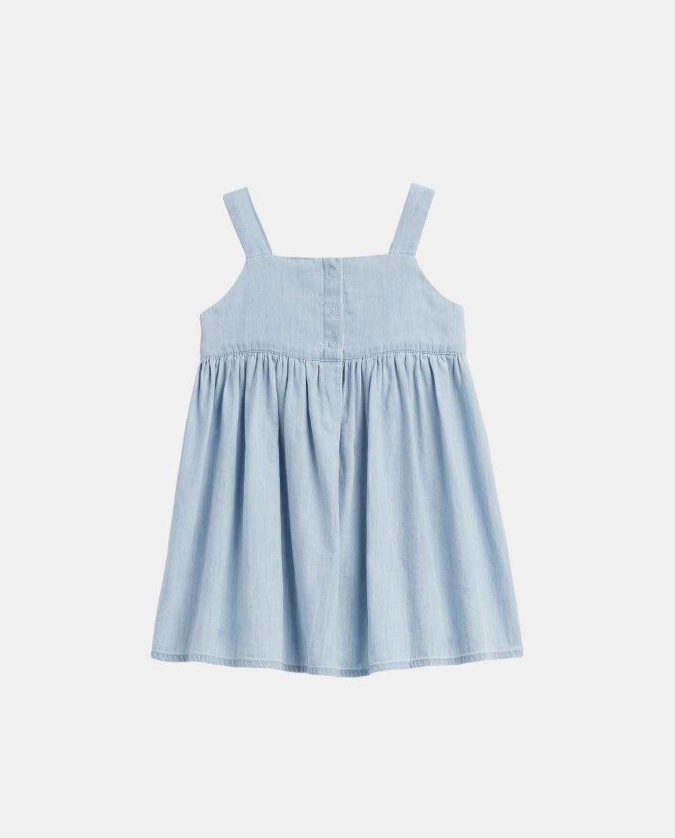 Vestido Curto de Ganga de Bebé com Laço Azul-claro-3