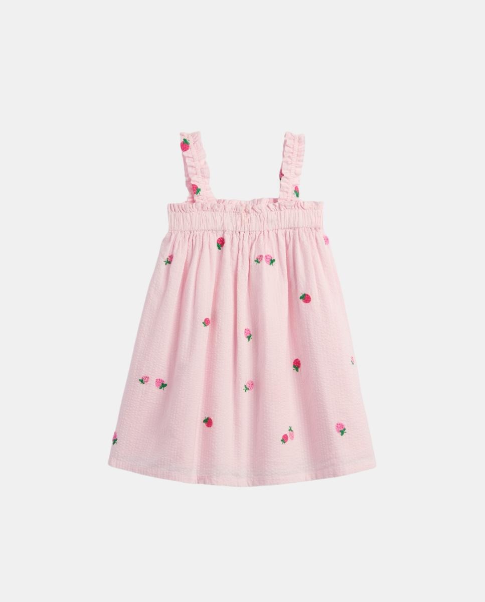 Vestido Curto de Bebé em Seersucker com Bordado Gap Rosa-2