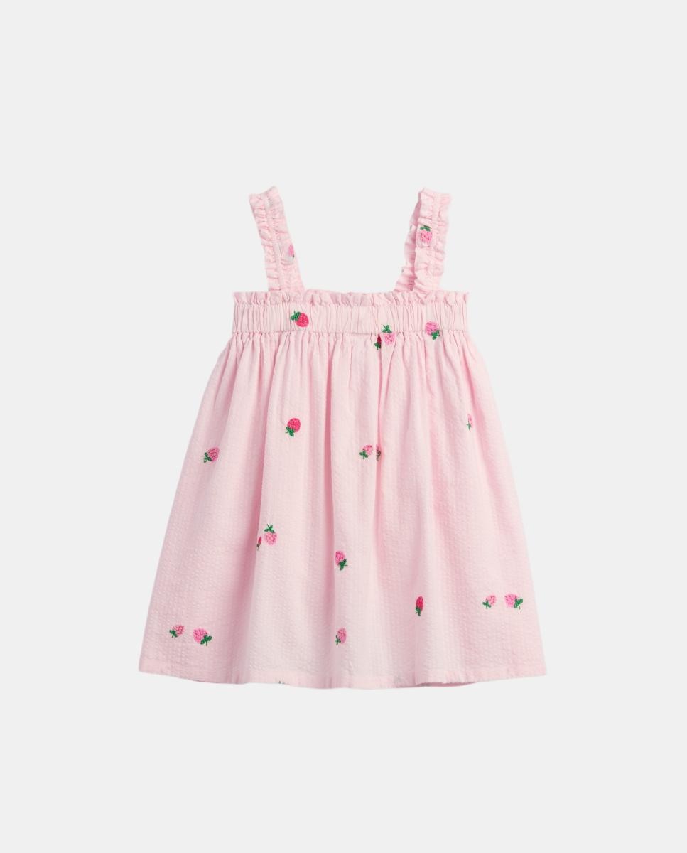 Vestido Curto de Bebé em Seersucker com Bordado Gap Rosa-3