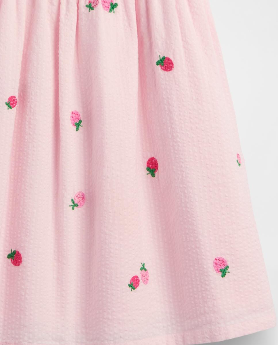 Vestido Curto de Bebé em Seersucker com Bordado Gap Rosa-4