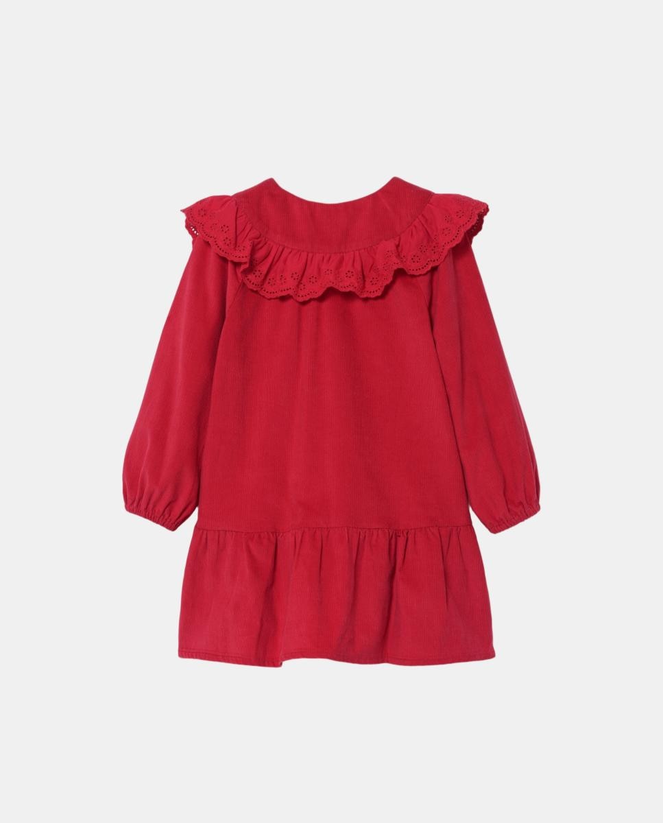 Vestido de Bombazina de Bebé com Cintura Baixa e Decote Redondo Vermelho-2