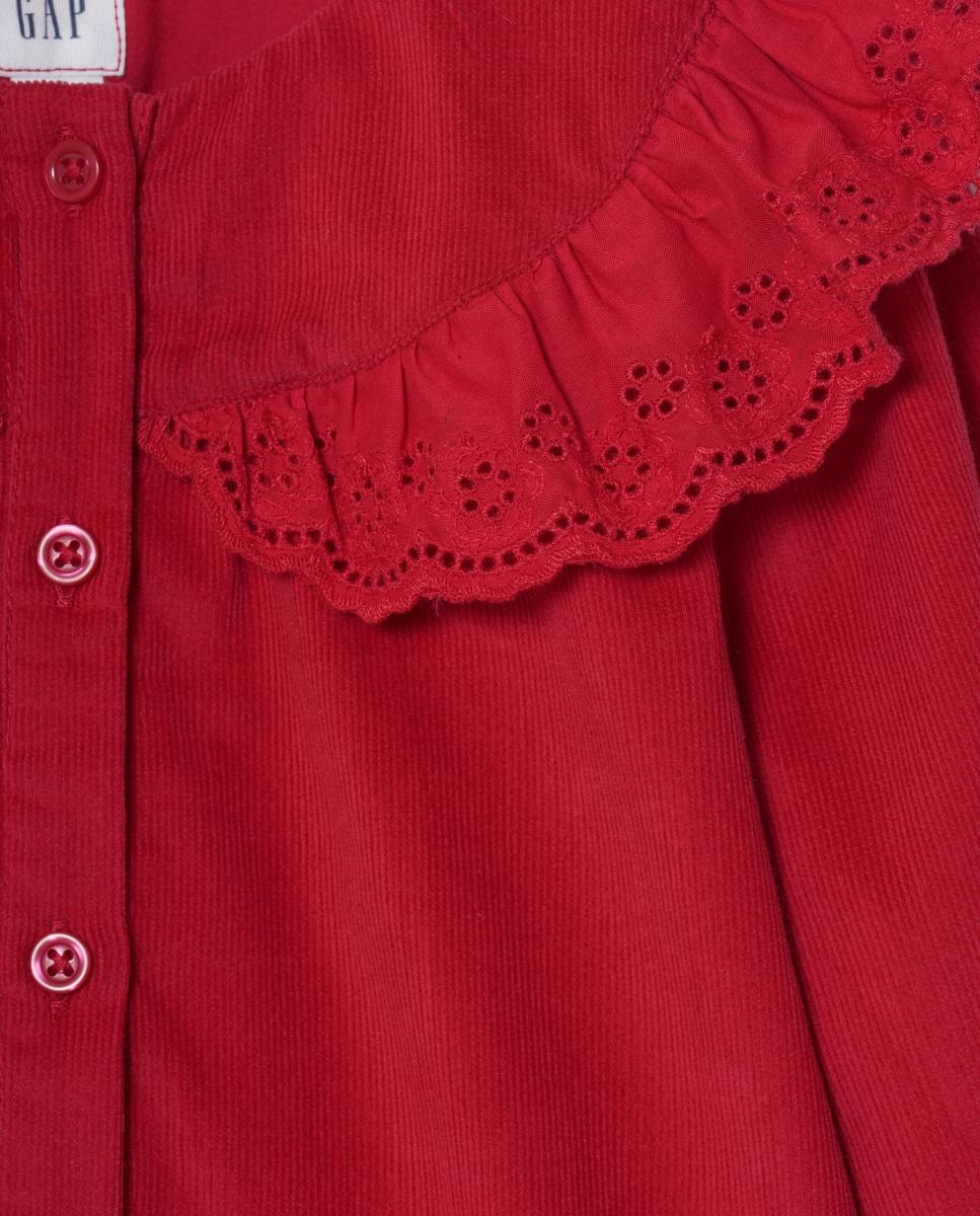 Vestido de Bombazina de Bebé com Cintura Baixa e Decote Redondo Vermelho-3
