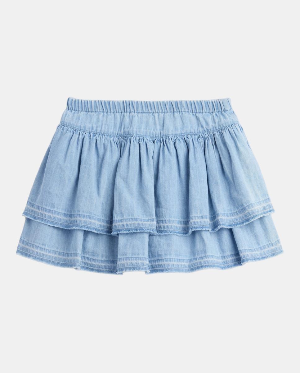 Skort de Ganga de Bebé com Folhos e Cós Elástico Gap Azul-claro-3