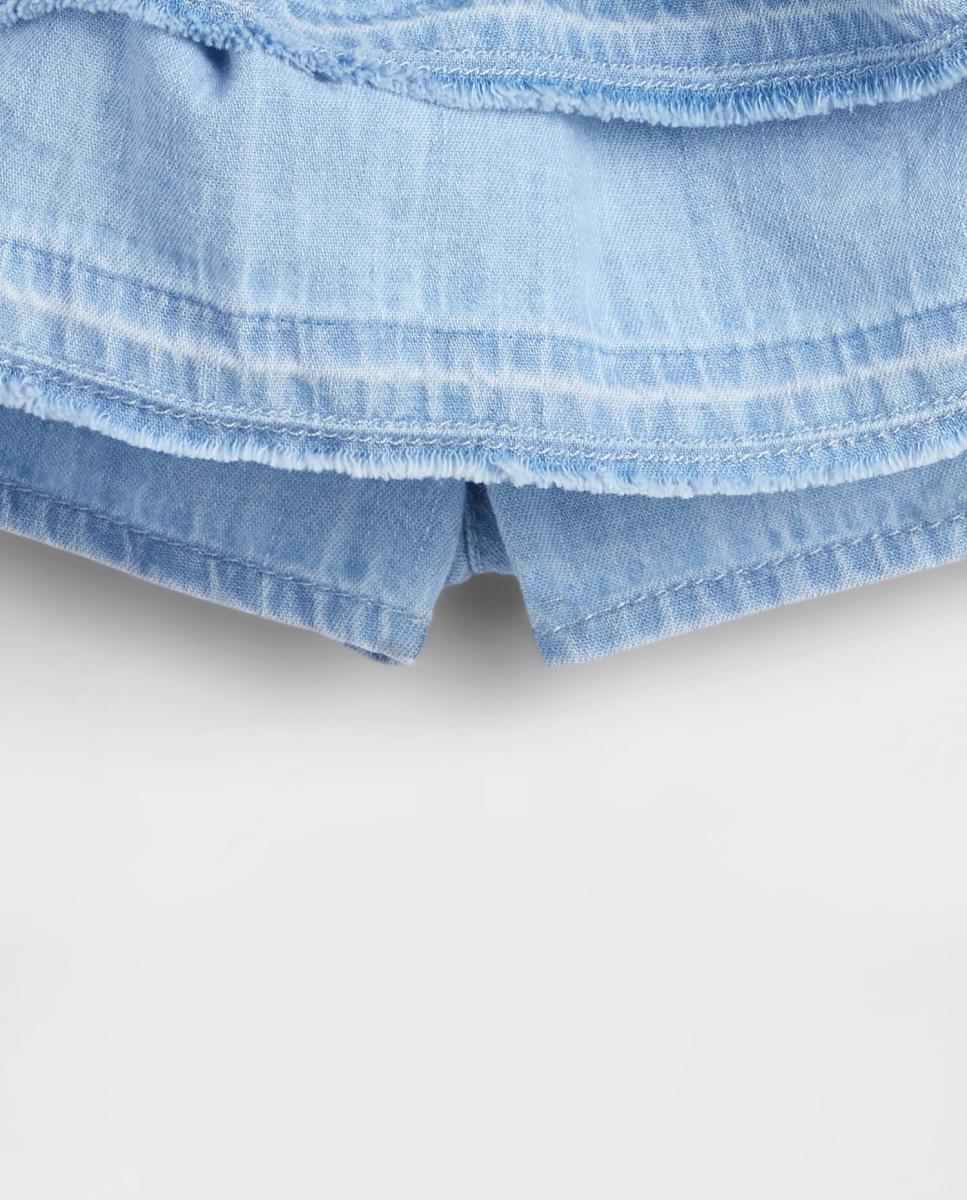 Skort de Ganga de Bebé com Folhos e Cós Elástico Gap Azul-claro-4