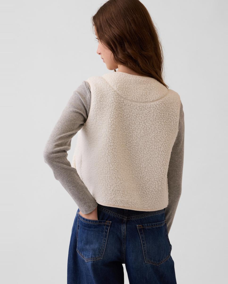 Colete de Fecho à Frente com Botões e Bolsos Branco-2