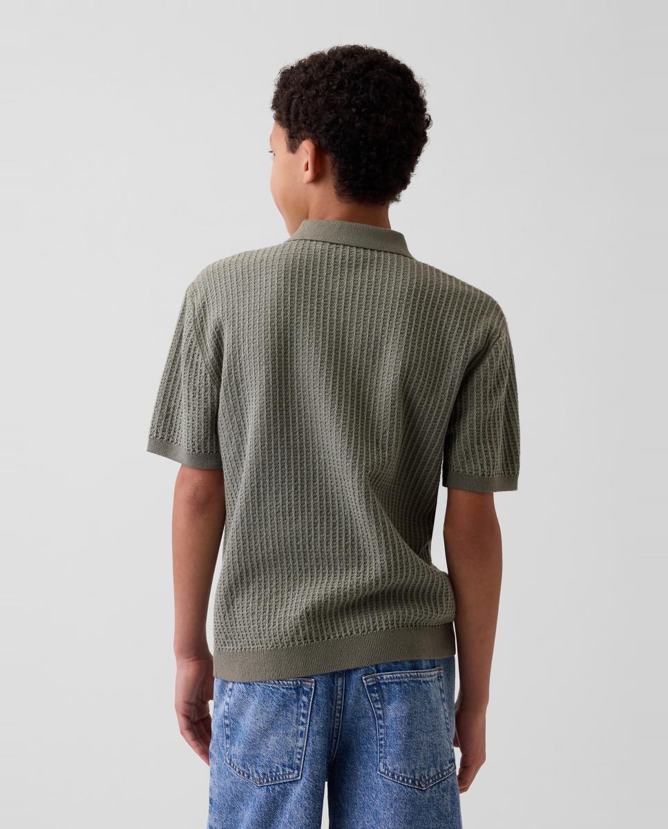 Polo Liso Relaxed Fit com Manga Curta Gap Verde-2
