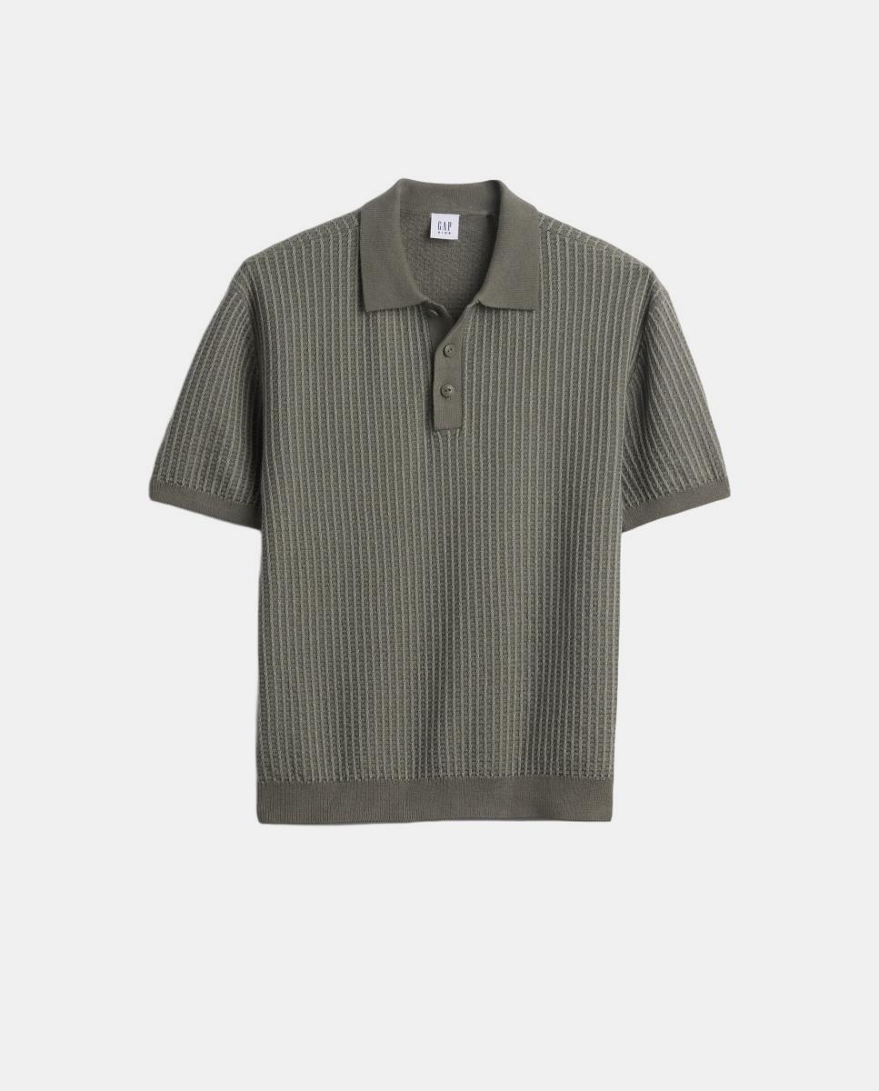 Polo Liso Relaxed Fit com Manga Curta Gap Verde-3