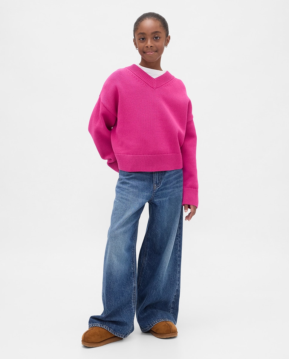 Camisola de Malha Básica com Decote em Bico Rosa-4