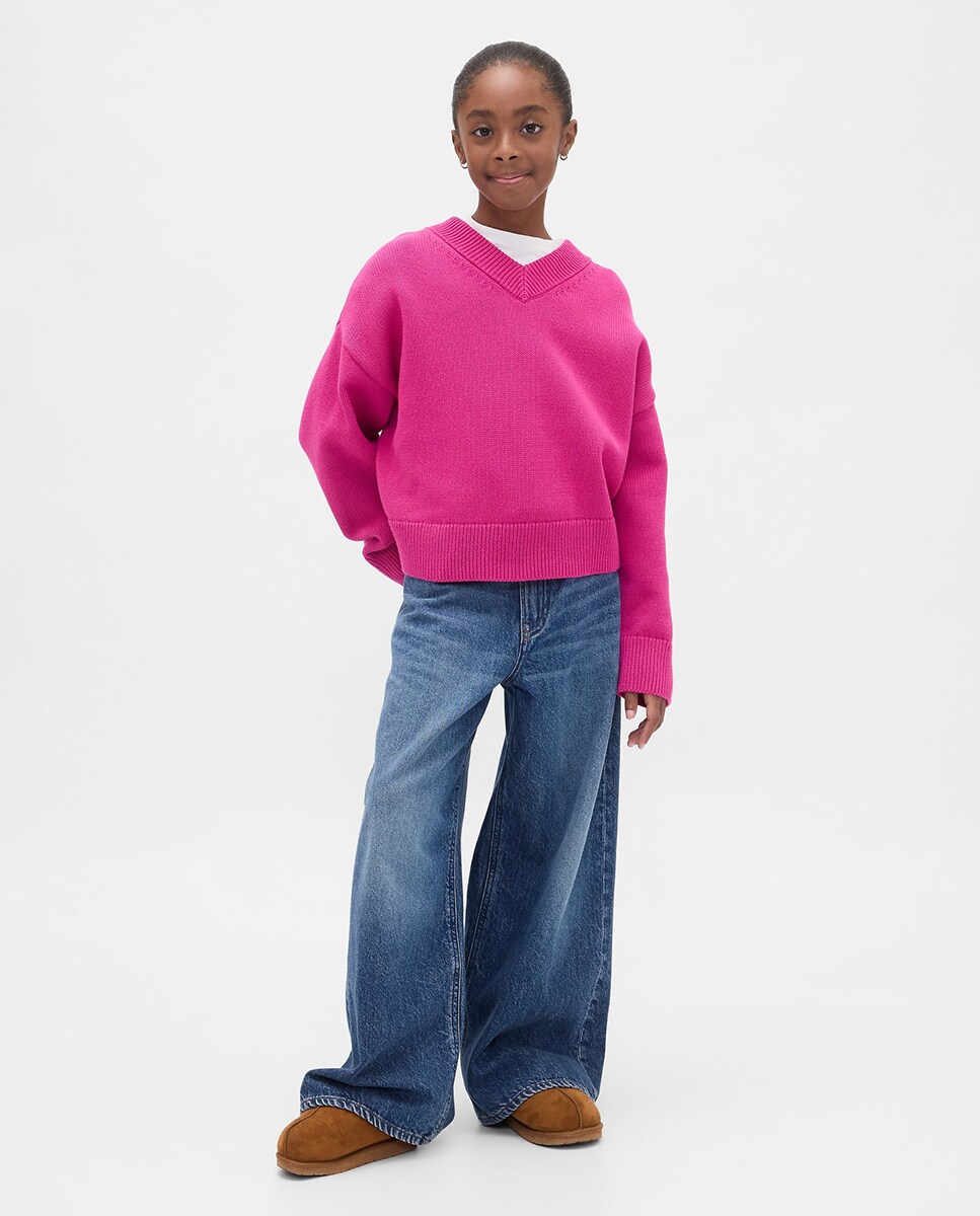 Camisola de Malha Básica com Decote em Bico Rosa-4