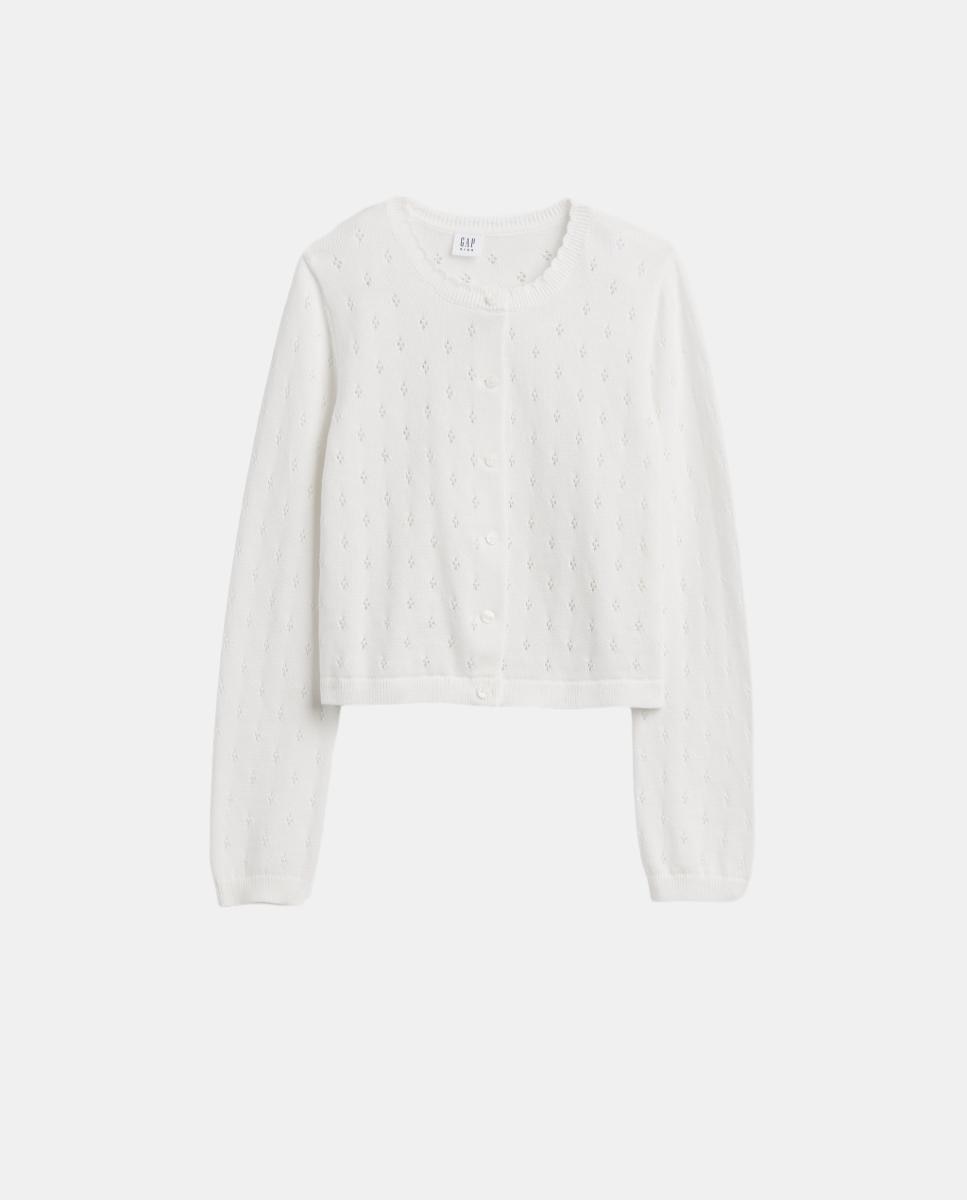 Casaco de Tricot de Malha Rendilhada Relaxed Fit Gap Branco-2