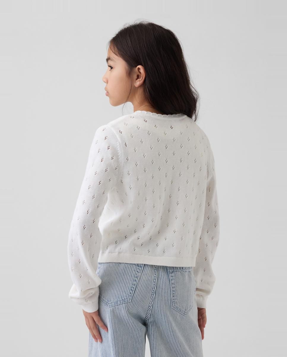 Casaco de Tricot de Malha Rendilhada Relaxed Fit Gap Branco-3