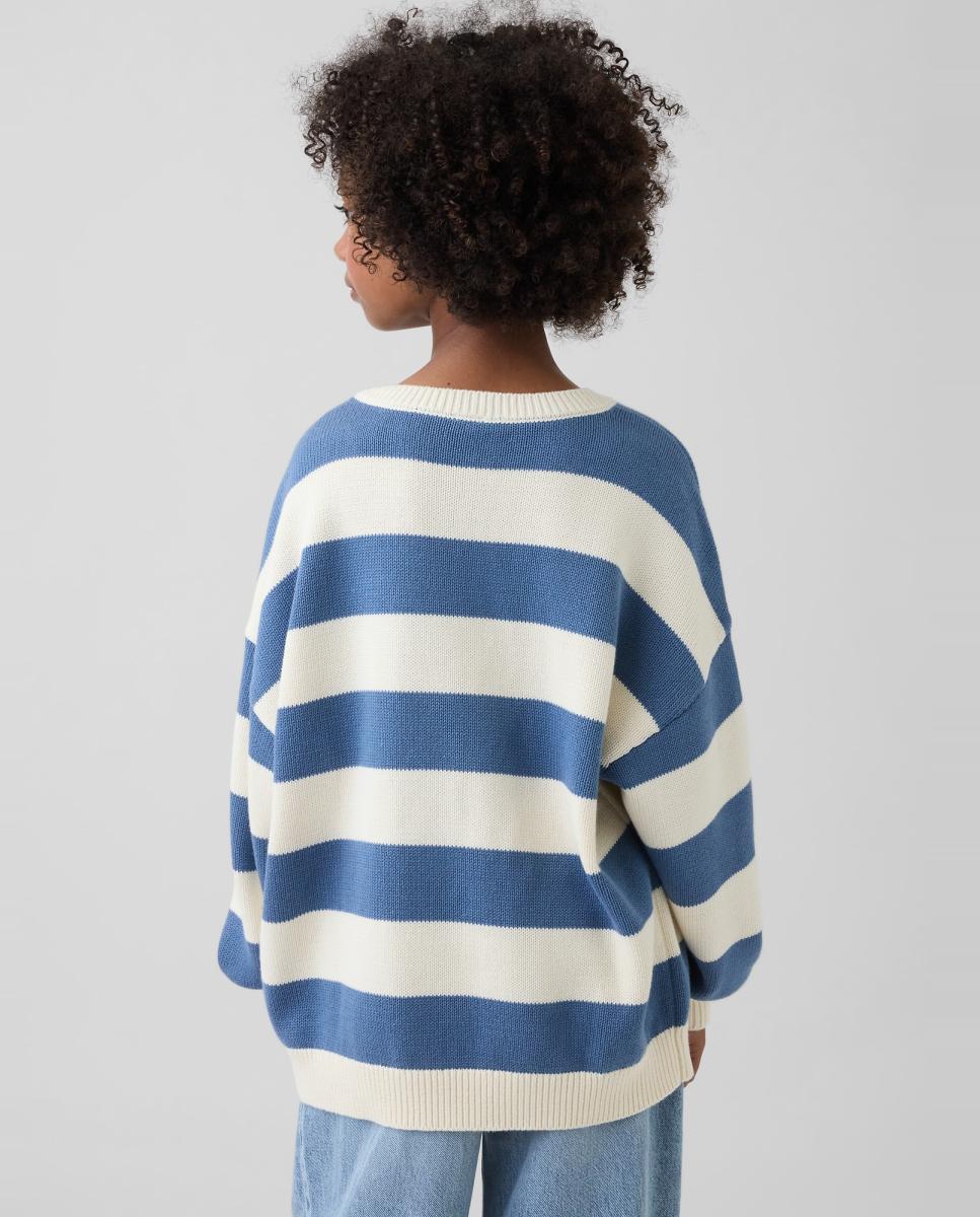 Camisola de Malha Oversize com Manga Comprida Azul-3