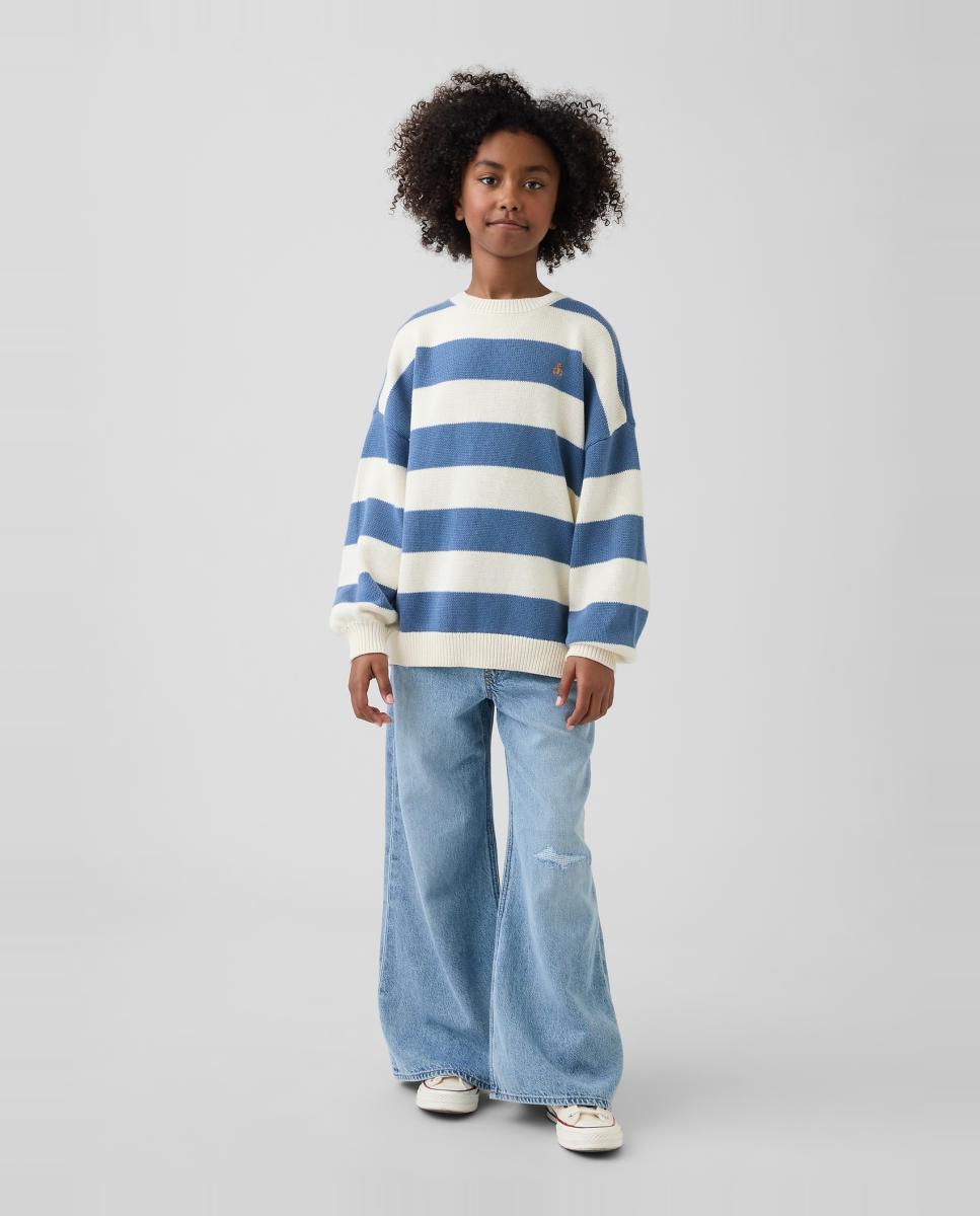 Camisola de Malha Oversize com Manga Comprida Azul-4