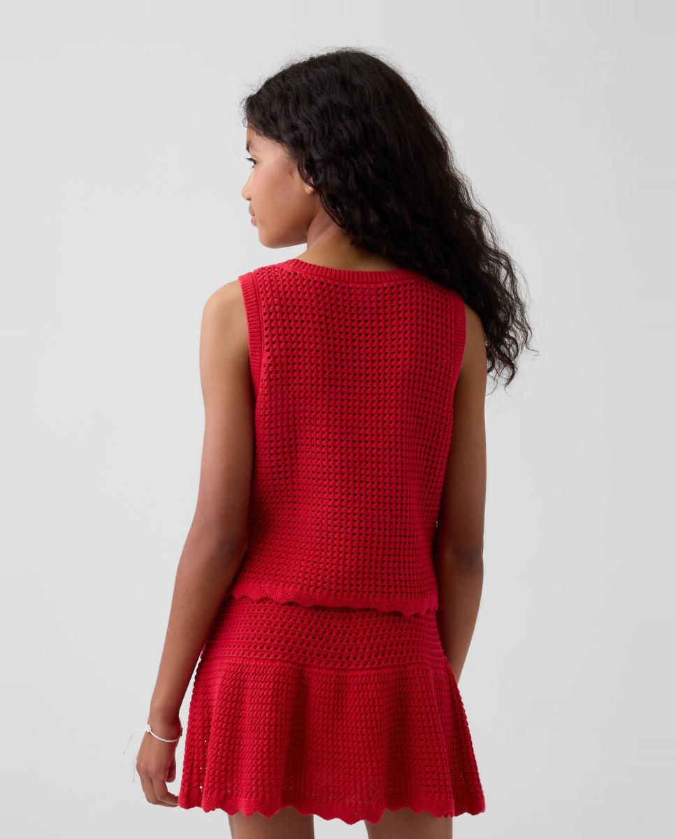T-shirt sem Mangas de Crochet Vermelho-2