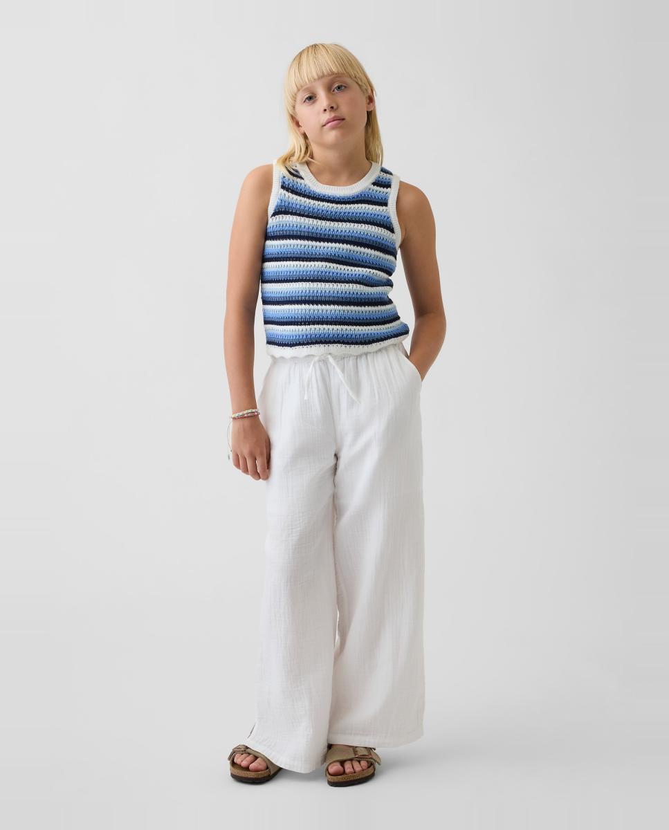 T-shirt sem Mangas em Tecido de Crochet Azul-3