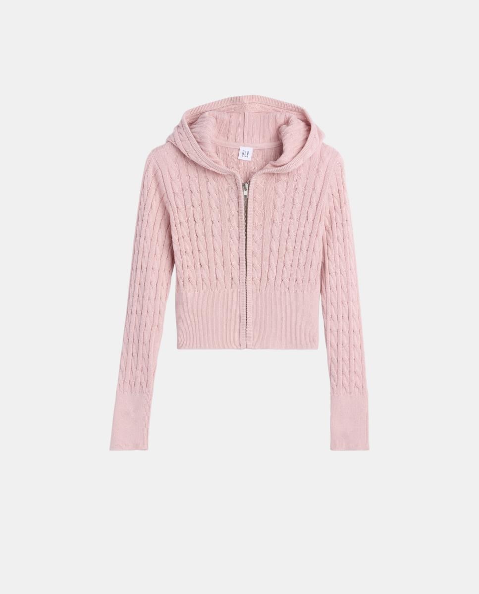 Casaco de Malha Lisa com Fecho de Correr Rosa-2