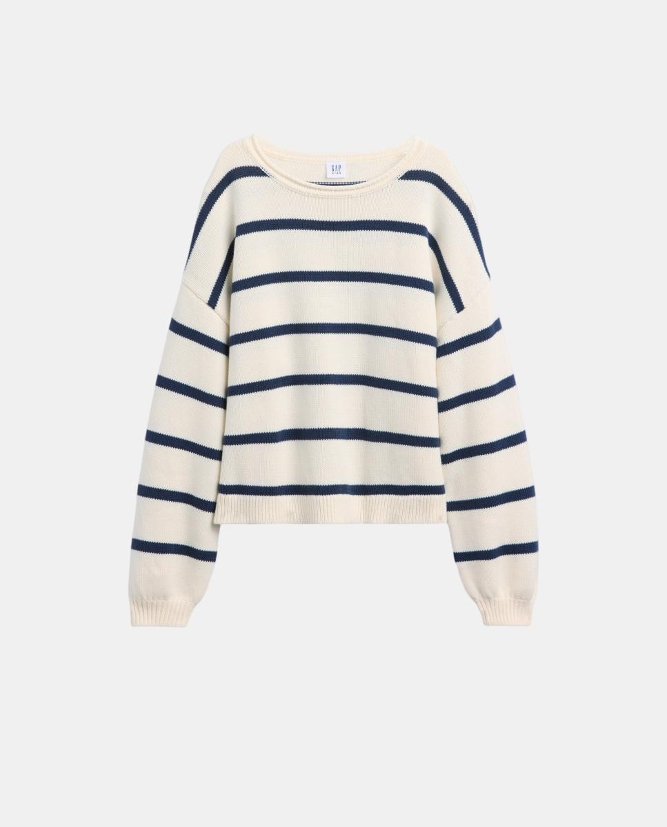 Camisola de Malha às Riscas Bege-2